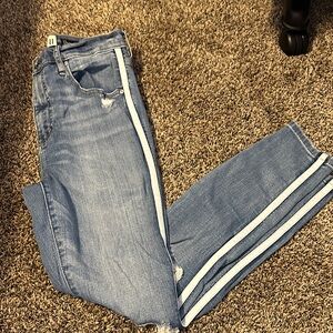 Blue Jeans with Side White Stripes